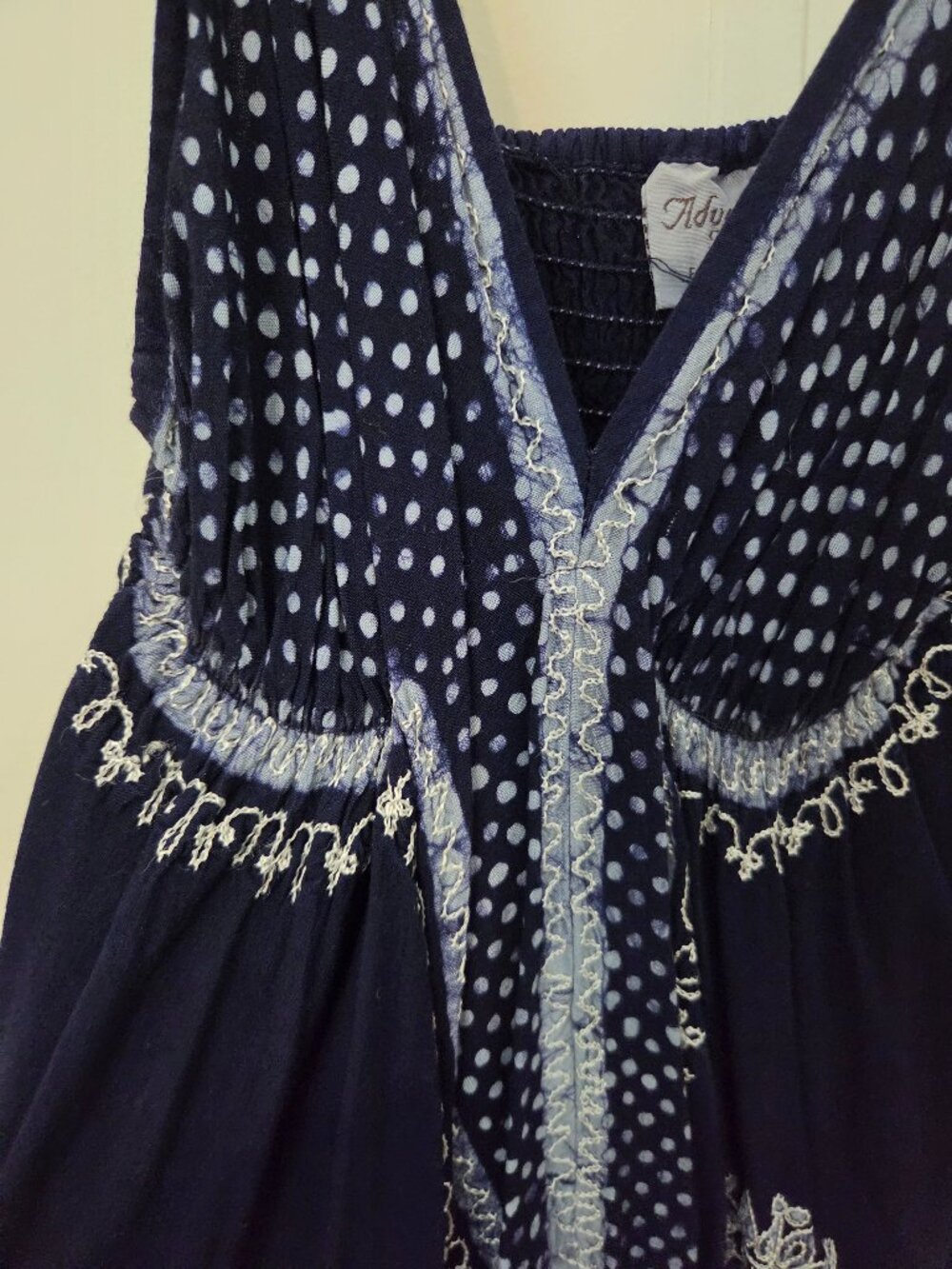 Womens Tie Die embroidered Navy Blue Sleeveless Strappy Tunic blouse One Size